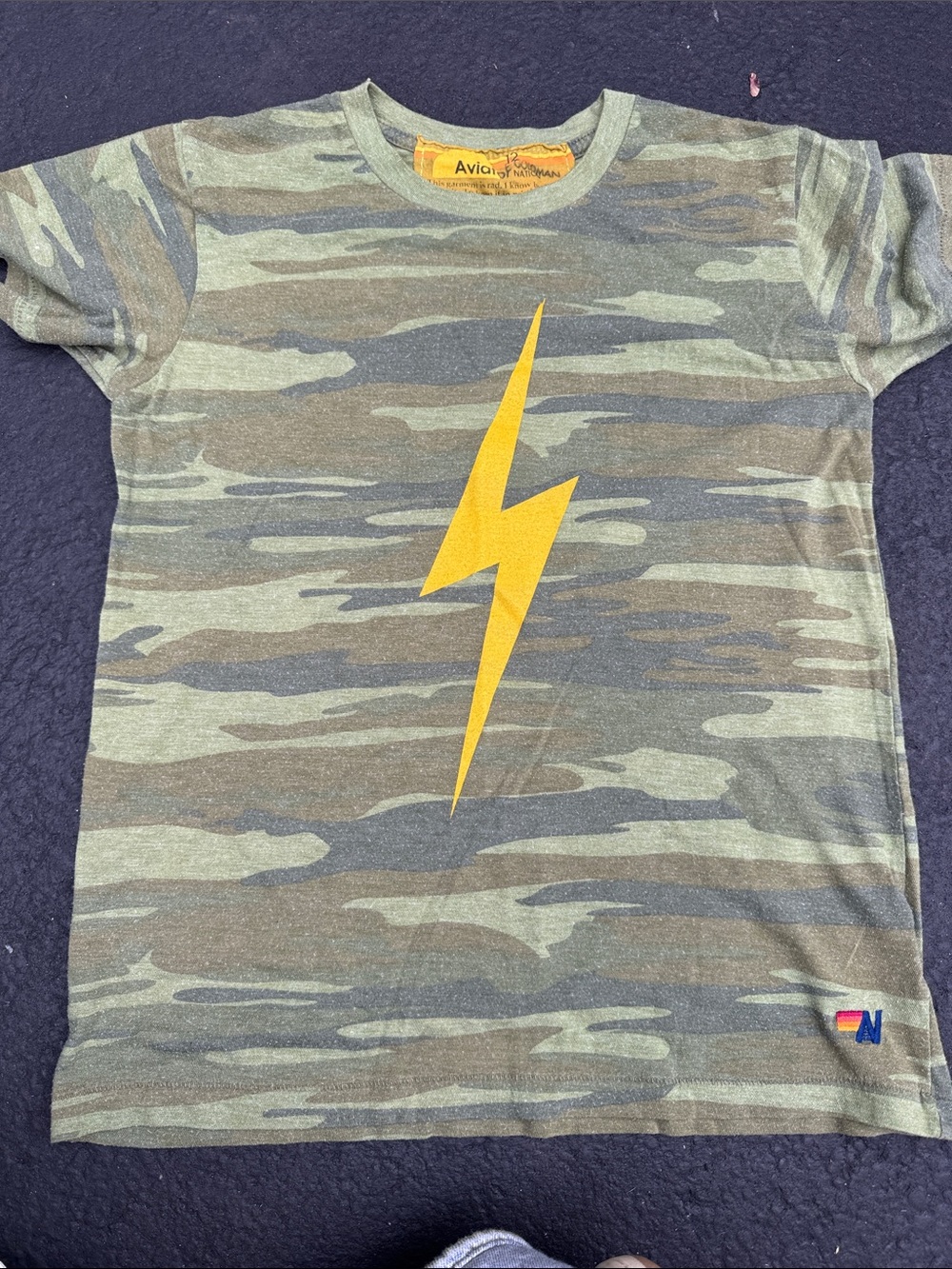 Aviator Green Camo Tee with Yellow Lightning Bolt